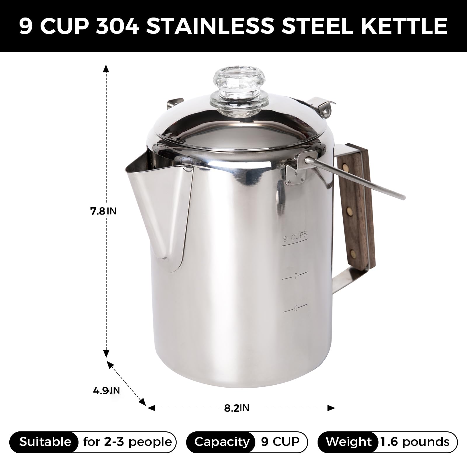 KingCamp 9-Cup Stainless Steel Camping Coffee Percolator