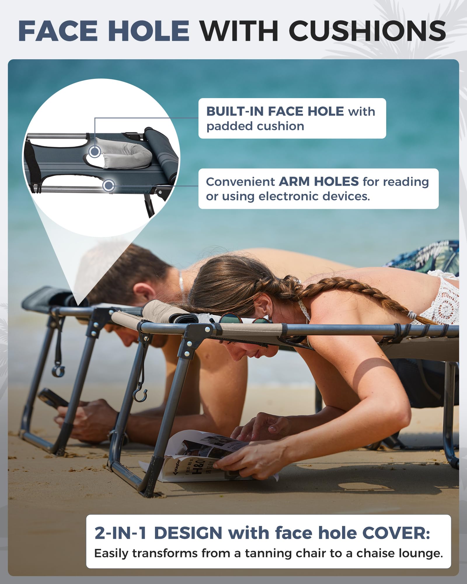 KingCamp MAGNOLIA B10 Backpack Chaise Lounge 5-Position Adjustable Recliner with Face Hole