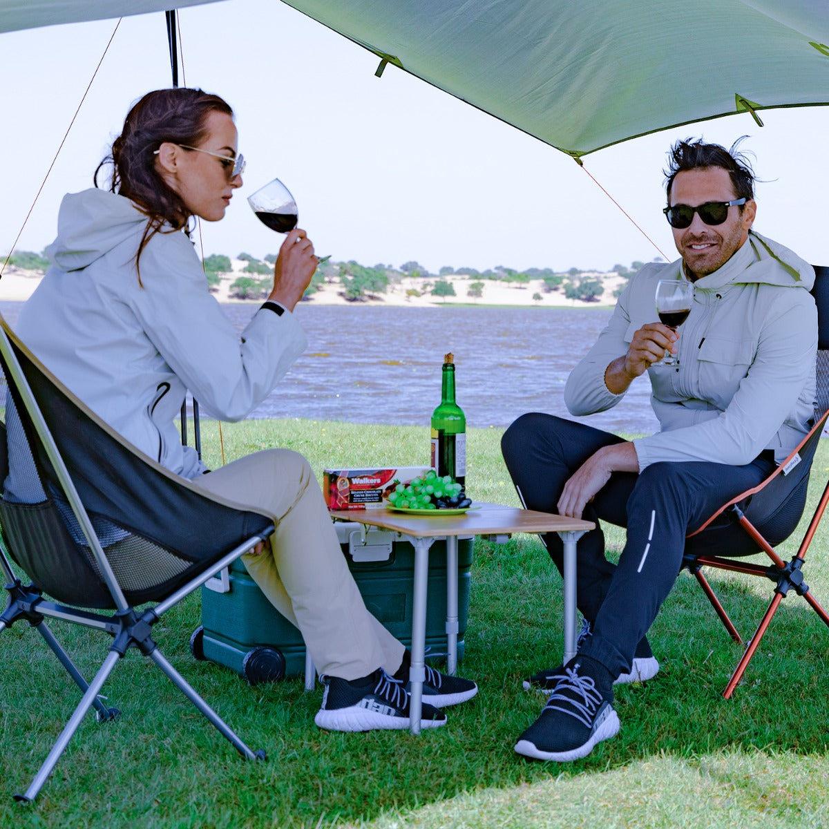 KingCamp Small Adjustable Height 4-Folds Portable Bamboo Table