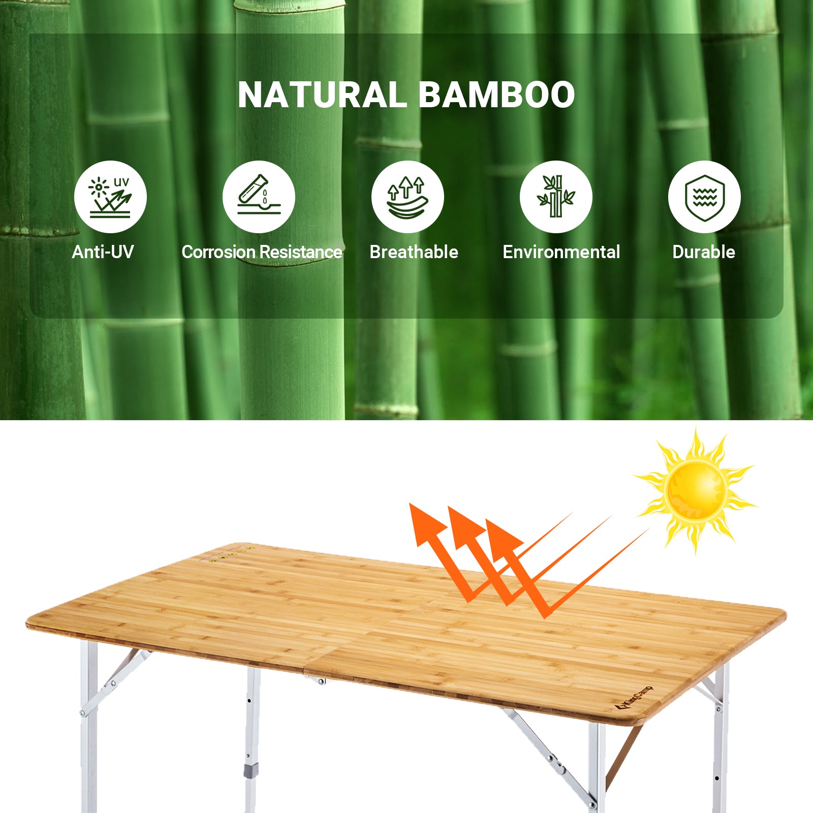 KingCamp Bamboo Three Heights 6 People Folding Table