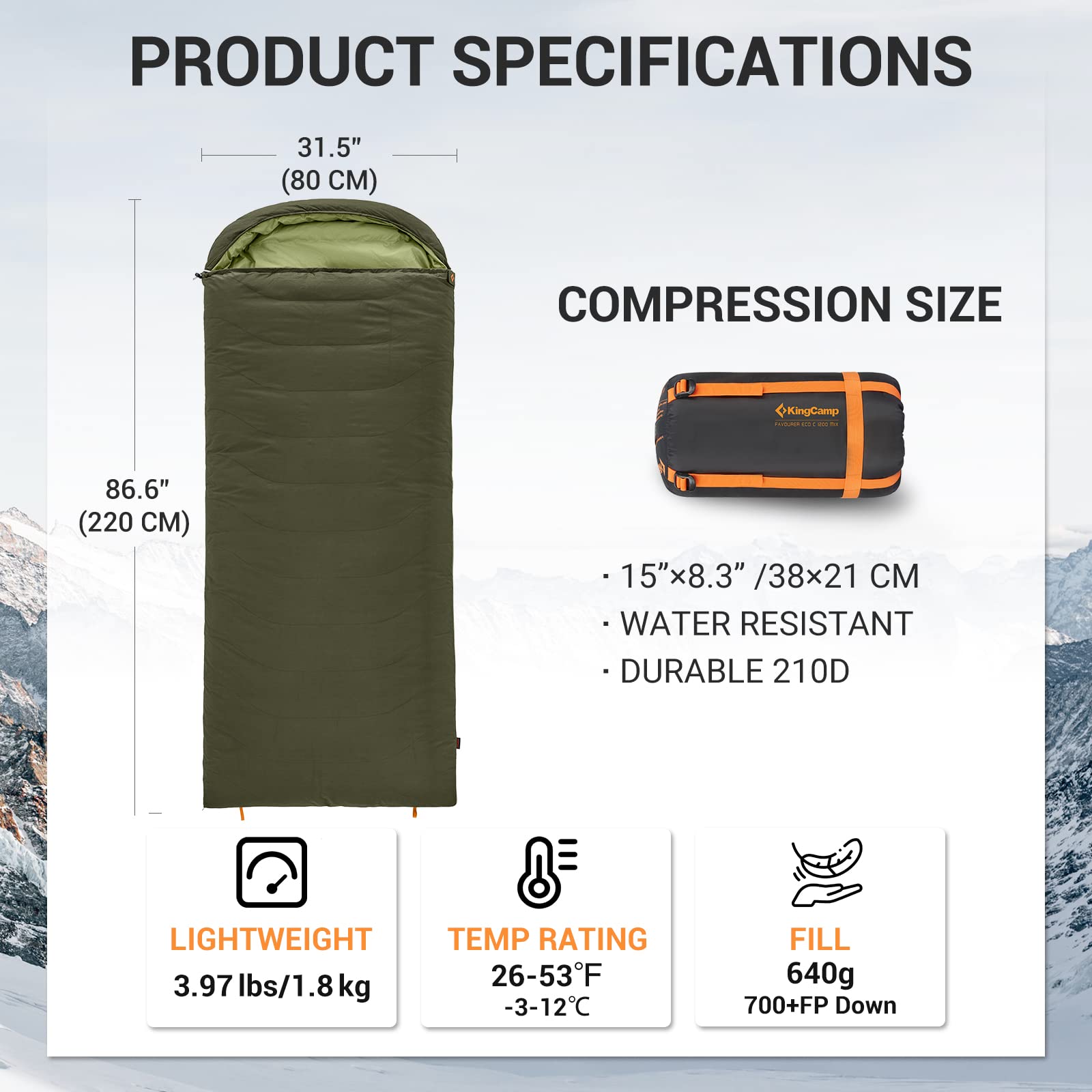 KingCamp 0 Degree Recycled Down & Cotton Sleeping Bag